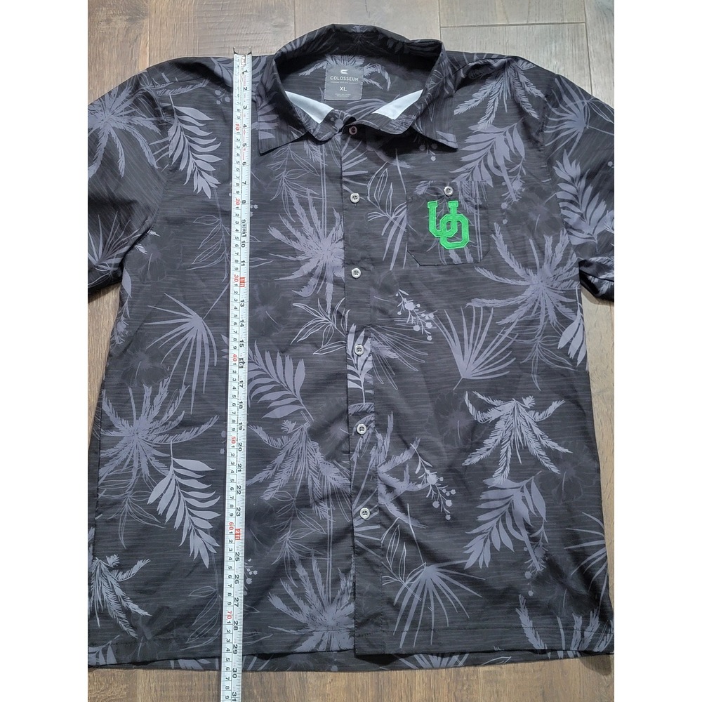 Colosseum Mens XL Black Tropical Leaf Print Short Sleeve Button Up Shirt Aloha